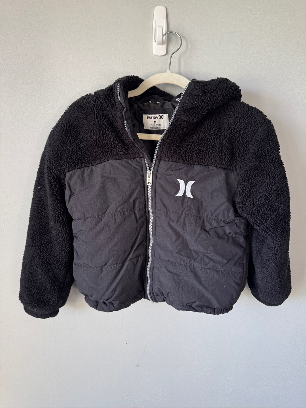 Hurley Kids Black Sherpa and Puffer Hooded Jacket
